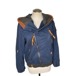 Naketano Hooded Jacket Blue Fleece Lined Coat Medium